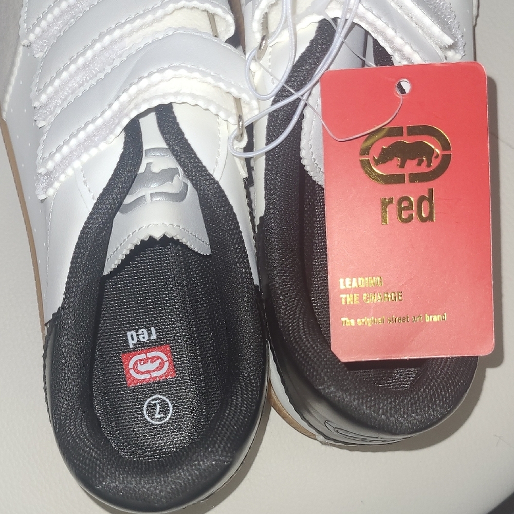Kids White and Black Velcro Sneakers - Picture 2 of 7